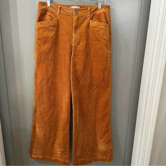Paige Corduroy Wide Leg Flare Pants Sutton Roxxi Pocket Marigold Yellow Size 31 - Picture 3 of 9